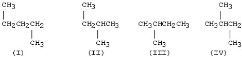 Which one of the structures below is different from the other three?   A) I B) II C) III D) IV