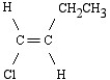 What is the name of the following structure?   A) cis-1-ethyl-2-chloroethane B) cis-1-chloro-1-butene C) trans-1-chloro-1-butene D) trans-1-chloro-2-ethylethane