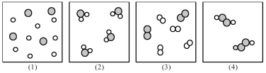 If shaded and unshaded spheres represent atoms of different elements,as shown in drawing (1) ,which drawings (2) -(4) represent the law of multiple proportions?   A) only drawings (2) and (3)  B) only drawings (2) and (4)  C) only drawings (3) and (4)  D) drawings (2) , (3) ,and (4) 