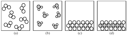 .   -If shaded and unshaded spheres represent atoms of different elements,which of the above drawings most likely represents an ionic compound at room temperature and a pressure of 1 atm? A) drawing (a)  B) drawing (b)  C) drawing (c)  D) drawing (d) 