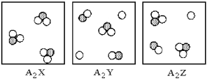 Three different substances,A<sub>2</sub>X,A<sub>2</sub>Y,and A<sub>2</sub>Z,were dissolved in water with the following results.(Water molecules are omitted for clarity. ) Which of the substances is the strongest electrolyte,and which is the weakest?   A) A<sub>2</sub>X is the strongest electrolyte and A<sub>2</sub>Y is the weakest electrolyte. B) A<sub>2</sub>Y is the strongest electrolyte and A<sub>2</sub>X is the weakest electrolyte. C) A<sub>2</sub>Y is the strongest electrolyte and A<sub>2</sub>Z is the weakest electrolyte. D) A<sub>2</sub>Z is the strongest electrolyte and A<sub>2</sub>Y is the weakest electrolyte.