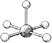 What is the geometry around the central atom in the following molecular model of TeF<sub>5</sub><sup>-</sup>?   A) trigonal bipyramidal B) octahedral C) square pyramidal D) square planar