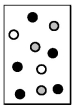 In the diagram below,helium atoms are represented by unshaded spheres,neon atoms by gray spheres,and argon atoms by black spheres.   -If the total pressure in the container is 900 mm Hg,what is the partial pressure of helium? A) 90 mm Hg B) 180 mm Hg C) 270 mm Hg D) 450 mm Hg