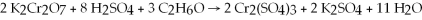 The reaction that occurs in a Breathalyzer,a device used to determine the alcohol level in a person's bloodstream,is given below.If the rate of appearance of Cr<sub>2</sub>(SO<sub>4</sub>) <sub>3</sub> is 1.24 mol/min at a particular moment,what is the rate of disappearance of C<sub>2</sub>H<sub>6</sub>O at that moment?   A) 0.413 mol/min B) 0.826 mol/min C) 1.86 mol/min D) 3.72 mol/min