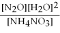 What is the equilibrium equation for the reaction: NH<sub>4</sub>NO<sub>3</sub>(s) ⇌ N<sub>2</sub>O(g) + 2 H<sub>2</sub>O(g) ? A) K<sub>p</sub> = [N<sub>2</sub>O] B) K<sub>p</sub> = [N<sub>2</sub>O][H<sub>2</sub>O] C) K<sub>p</sub> = [N<sub>2</sub>O][H<sub>2</sub>O]<sup>2</sup> D) K<sub>p</sub> =  
