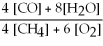 Write the equilibrium equation for the forward reaction: 4 CH<sub>4</sub> (g) + 6 O<sub>2</sub> (g) ⇌ 4 CO (g) + 8 H<sub>2</sub>O (g)  A) K<sub>c</sub> =   B) K<sub>c</sub> =   C) K<sub>c</sub> =   D) K<sub>c</sub> =  