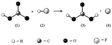 In the following reaction the unshaded spheres represent H atoms.   -Identify the Br∅nsted-Lowry acid/base conjugate pairs. A) (1) /(2) and (3) /(4)  B) (1) /(3) and (2) /(4)  C) (1) /(4) and (2) /(3) 