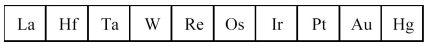 The third transition series metals are shown below.   -Which has the greatest density? A) La B) W C) Os D) Hg
