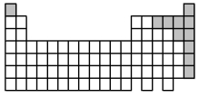 At 25°C the elements indicated by the shaded area in the following periodic table are all   A) diatomic molecules. B) gases. C) liquids. D) solids.