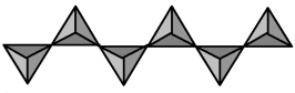 The infinitely extended silicate ion shown in the picture below combines with calcium and magnesium to form the mineral diopside.What is the formula and charge of the repeating unit of the silicate ion?   A) SiO<sub>3</sub><sup>2-</sup> B) Si<sub>2</sub>O<sub>6</sub><sup>4-</sup> C) Si<sub>3</sub>O<sub>10</sub><sup>8-</sup> D) Si<sub>6</sub>O<sub>24</sub><sup>24-</sup>