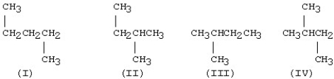 Which one of the structures below is different from the other three?   A) I B) II C) III D) IV