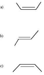 Which of the following is trans-2-butene? (Only bonds are shown in the skeletal structures below;the carbon and hydrogen atoms are deleted. )    A) structure a B) structure b C) structure c D) none of these