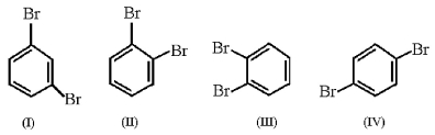 Which structure is 1,2-dibromobenzene?   A) structure I B) structure II C) structure III D) structure IV