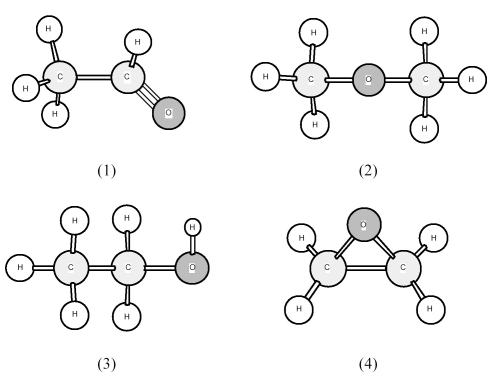 Which are isomers?   A) All are isomers. B) (1) and (2) ; (3) and (4)  C) (1) and (3) ; (2) and (4)  D) (1) and (4) ; (2) and (3) 
