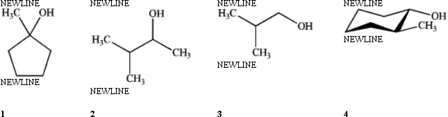 <strong>Which of the following would not react with either Na<sub>2</sub>Cr<sub>2</sub>O<sub>7</sub> or periodinane? </strong> A) only 1 B) only 3 C) only 2 and 4 D) 1, 2, 3 and 4
