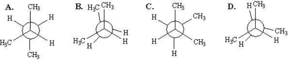 Instructions: Consider the conformations of 2-methylbutane shown below to answer the following questions.   Refer to Instructions. Which of the structures represents the least stable conformation of 2-methylbutane?<div style=padding-top: 35px> 