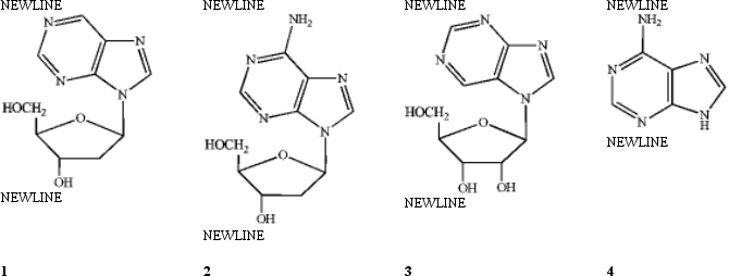 <strong>Which of the following is deoxyadenosine?  </strong> A) 1 B) 2 C) 3 D) 4 <div style=padding-top: 35px> 