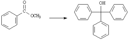  Choose the best reagent(s) for carrying out the following conversion.   a.	1. (Ph) _2 HMgBr, ether  	2. H _3 O ^+   b.	1. (Ph) _2 CHMgBr, ether  	2. H _3 O ^+   c.	1. 2 PhMgBr, ether  	2. H _3 O ^+   d.	all of the above work 