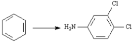 Exhibit 24-8 Refer to the data below to answer the following question(s): Triclocarban is a disinfectant prepared from 3,4-dichloroaniline and 4-chlorophenylisocyanate.   -Refer to Exhibit 24-8.Prepare 3,4-dichloroaniline from benzene.  