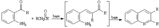 Exhibit 23-3 Consider the data below to answer the following question(s): The Friedlander Quinoline Synthesis,first reported in 1882,is the base-catalyzed condensation of 2-aminobenzaldehydes with ketones to form quinoline derivatives.   -Refer to Exhibit 23-3.The second step of the Friedlander Quinoline Synthesis is a nucleophilic addition of a primary amine to a ketone yielding an imine.Write the complete stepwise mechanism for this imine forming reaction.Show all electron flow with arrows and show all intermediate structures.  