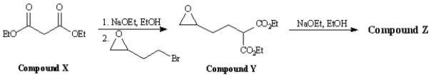 Exhibit 22-4 Consider the reaction sequence below to answer the following question(s):   -Refer to Exhibit 22-4.Below are the structures and electron flow for the conversion of Compound Y into Compound Z.Draw the structure of Compound Z.(Hint: Compound Z is an alcohol. )  