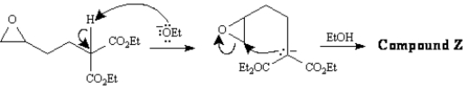 Exhibit 22-4 Consider the reaction sequence below to answer the following question(s):   -Refer to Exhibit 22-4.Below are the structures and electron flow for the conversion of Compound Y into Compound Z.Draw the structure of Compound Z.(Hint: Compound Z is an alcohol. )  