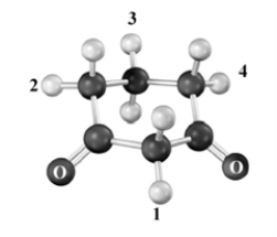 Which of the hydrogen atoms indicated by a number is the most acidic in the structure below? Atoms other than carbon and hydrogen are labeled.   A) 1 B) 2 C) 3 D) 4
