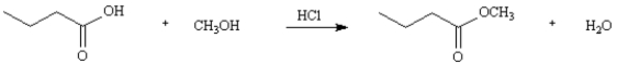 Methyl butanoate has been isolated from pineapple oil and can be prepared by the Fischer esterification reaction shown below.Write the complete stepwise mechanism for this reaction.Show all electron flow with arrows and include all intermediate structures.  
