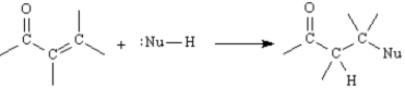 Exhibit 19-4 α,β-Unsaturated aldehydes and ketones can undergo reaction with nucleophiles at the β carbon,as shown below.   -Refer to Exhibit 19-4.This reaction is called _____ reaction. A) a 1,2-conjugate addition. B) an electrophilic addition. C) a direct addition D) a 1,2-addition.