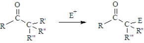 Of the types of reactions that characterize carbonyl groups,how is the following reaction classified?   A) nucleophilic addition B) nucleophilic acyl substitution C) α substitution D) carbonyl condensation