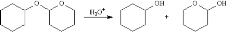 Exhibit 18-2 Consider the data below to answer the following question(s). Acetals are a special class of ethers which have two ether linkages at a single carbon.Tetrahydropyranyl ethers are acetals that are easily cleaved with mild aqueous acids at room temperature to yield alcohols.   -Refer to Exhibit 18-2.This ether cleavage occurs so easily under such mild conditions because the carbocation intermediate in step two is very stable.Explain why this carbocation is stabilized.