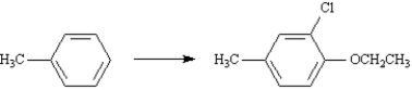 Show how the ether below could be prepared from toluene and any other necessary reagents.Show all reagents and all intermediate structures.  