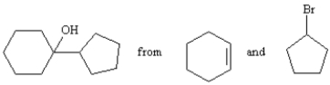 Synthesize the following alcohol starting with cyclohexene and bromocylopentane as the only organic starting materials.Show all reagents and all intermediates in your synthesis. ​  