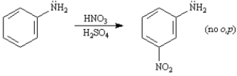 Exhibit 16-3 Consider the data below to answer the following question(s). The −NH<sub>2</sub> group is listed in our textbook as the strongest o,p-directing activator in electrophilic aromatic substitution reactions.However,when aniline is subjected to standard nitration conditions poor yields of m-nitroaniline result.   -Refer to Exhibit 16-3.Draw all the resonance forms of aniline showing the electron-donating effect of the −NH<sub>2</sub> substituent.