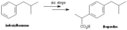 Exhibit 16-6 To answer the following question(s),refer to the data below: Isobutylbenzene is the starting material for the industrial synthesis of the NSAID,ibuprofen.   -Refer to Exhibit 16-6.Propose a synthesis for isobutylbenzene which avoids the problems of direct Friedel-Crafts alkylation.