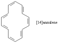 Exhibit 15-3 Refer to the data below to answer the following question(s). The <sup>1</sup>H NMR spectrum of [14]annulene at −60°C shows two signals,one at 0 ppm and one at 7.6 ppm,with an area ratio of 5:2.   -Refer to Exhibit 15-3.Explain why these protons have absorption at such high fields.