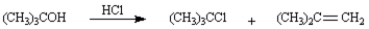 Treatment of tert-butyl alcohol with hydrogen chloride yields a mixture of tert-butyl chloride (S<sub>N</sub>1 product) and 2-methylpropene (E1 product).After chromatographic separation,how would you use <sup>1</sup>H NMR to help you decide which was which?  