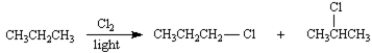 In the discussion on relative reactivity of alkane hydrogens towards radical chlorination,we showed that the relative rate of 2° to 1° hydrogen atom abstraction is 3.5 : 1 for butane.Calculate the relative amounts of 1-chloropropane and 2-chloropropane obtained by the radical chlorination of propane,using this relative rate of reactivity.  