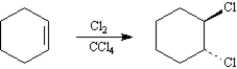 Exhibit 8-1 To answer the question(s) below consider the following reaction: ​ When cyclohexene reacts with chlorine in carbon tetrachloride the trans-dihalide is formed. ​   -Refer to Exhibit 8-1.Write the complete stepwise mechanism for this reaction.Be sure to show all intermediate structures and all electron flow using arrows.