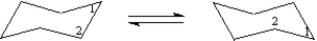 Draw both chair conformations of trans-1,2-dichlorocyclohexane on the templates provided below.Circle the least stable conformation.  