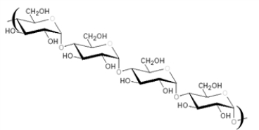 Consider the polymeric structure below for amylose (a type of starch).Draw a box around the monomer of amylose.Extra: Propose a structure for the monomer.Hint: This polymer is formed in a dehydration reaction.  