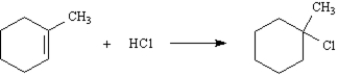 Exhibit 7-9 Consider the following reaction: ​   -Write the complete stepwise mechanism for this reaction.Show all intermediate structures and show all electron flow using the curved arrow convention.
