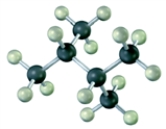 Convert the following molecular model into a condensed structure and a skeletal structure.  