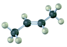 Convert the following molecular model into a condensed structure and a skeletal structure.  