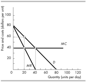  -In the figure above, the efficient amount of output is A)  60 units per day. B)  80 units per day. C)  20 units per day. D)  40 units per day.
