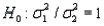 The test statistic employed to test   is   , which is F distributed with   degrees of freedom, provided that the two populations are F distributed.