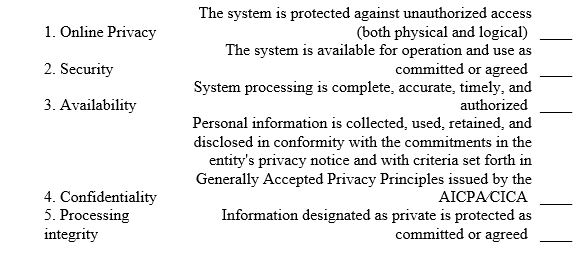 Match the Trust Services Principle with its proper definition.   