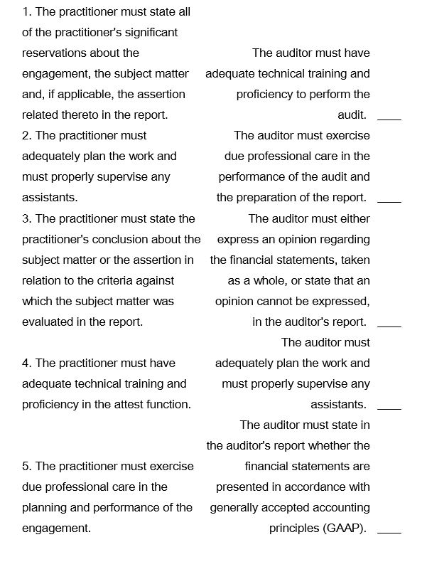 Match the attestation standard with the generally accepted auditing standard that is most similar in nature.   