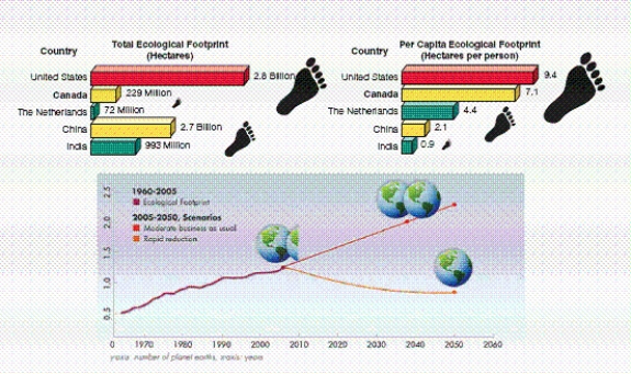   -What is the percent difference between humanity's ecological footprint and Earth's ecological capacity?