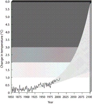    _ -According to the graph, what change in the surface temperature of the Earth is projected for 2025?